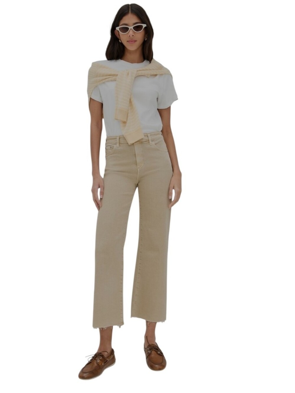 AG Saige Wide Leg Crop Raw Hem in Sulfur Pumice Neurtal Cream Off-white Waist 28